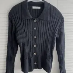 襟付きリブニット　ブラック