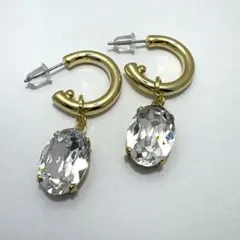 ゴールドフープピアス クリスタル付き