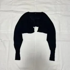 ⁠美品 韓国ストリート ショート丈 ニットボレロ リボン 黒 指穴 Y2Kのサムネイル