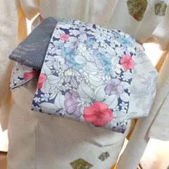 大人の兵児帯半幅帯ハンドメイド澪 着物リメイク 正絹 花柄 リバーシブル