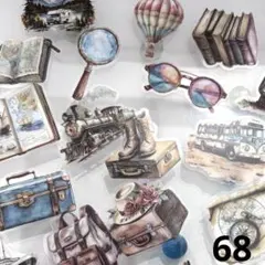 68)コラージュ素材　PETシールフレークシール　ステッカー　50枚　旅