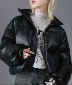 【mily bilet】フェイクレザーショートダウンジャケット