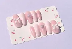 リボンとハートのピンクネイルチップ10個セット