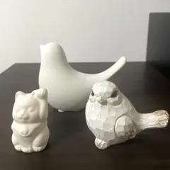 鳥、猫モチーフ置物 3点セット
