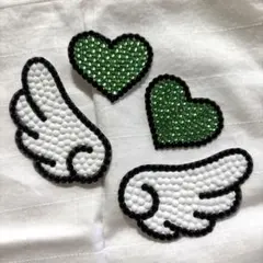 デコうちわ　うちわデコ　デコパーツ　うちわ　パーツ　ハート　羽　緑