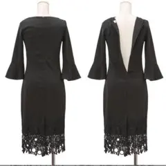 黒 フレアスリーブ ワンピーススーツ　パーティードレス