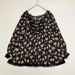 レストローズ ローズプリント レースフリル シアーチュニックブラウス