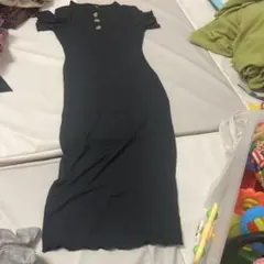 SHEIN ブラック 半袖 リブ編み ワンピース M