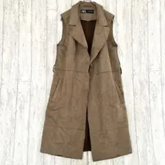 ザラ ZARA ベスト スエード風 ロング ベスト 【XS】ジレ オープン 無地