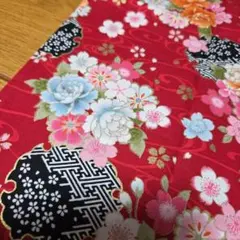 50×50　花柄　和柄　赤　薄手　生地　はぎれ