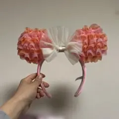 ディズニーカチューシャ ピンクと白 フリル