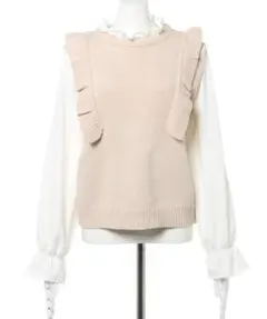 INGNI イング　フリル付きピンクベージュニットベストMサイズ