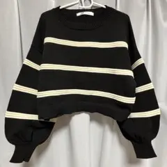 ストライプ バルーンスリーブ セーター M
