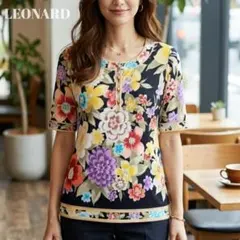 a196【美品】LEONARD レオナール 花柄 カットソー 黒白 Mサイズ - メルカリ
