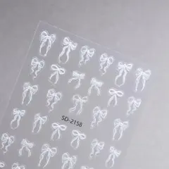 NT1107 ネイルシール 白 ホワイト リボン 韓国ネイル ワンホン 手描き