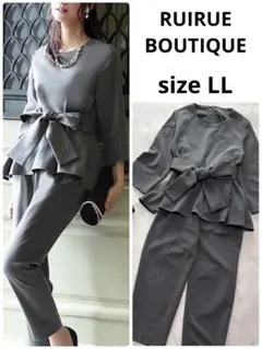 ルイルエブティック　ペプラムパンツスーツ セットアップ LL グレー 七分袖