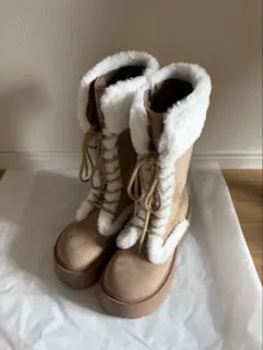 GRL スエードムートンレースアップブーツ キャメル