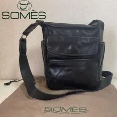 円筒型○SOMES ミニドラムバッグ 手提げ 長さ調整 レザー 黒 ユニ