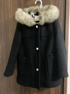 ザラZARA 黒 ウールコート ファー付き 128cm