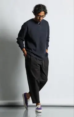 美品 ウールライク 2タック ワイドテーパードイージーパンツ XL