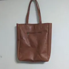 ブラウン合皮 トートバッグ ポケット付き