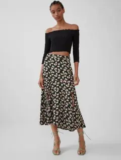 【美品】ZARA ザラ 花柄 マーメイド ミディ スカート M スリット 黒