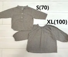 アオスタ　韓国子ども服　ブラウス　シャツ　長袖　お揃い　チェック　70 100