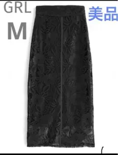 ★美品★ グレイル M 黒 花柄レース バックスリット タイトスカート nh49