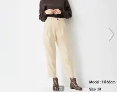 【美品】GU ライトコーデュロイタックテーパードパンツ ホワイト 白 Mサイズ