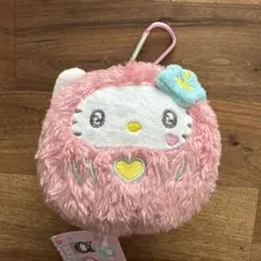 三麗鷗達摩系列 附掛鉤吊飾 Hello Kitty 絨毛鑰匙圈