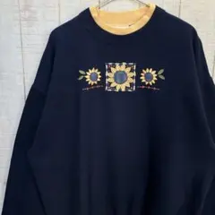 お*い様 古着　長袖　スウェット 裏起毛　刺繍　花柄　アメカジ