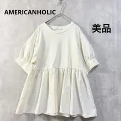 アメリカンホリック パフスリーブ ペプラム カットソー アイボリー M 夏のサムネイル