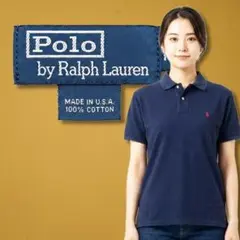 希少USA製 ポロラルフローレン 鹿の子ポロシャツ ネイビー メンズM 古着