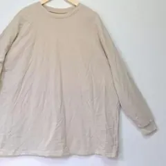 無地 長袖 プルオーバー Tシャツ ベージュ M 大きいサイズ シンプル