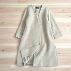 SHIPS ウールカシミヤノーラペルコート　Vネックベージュ　38　М