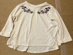 レディース　ミッキー＆ミニー刺繍デザイン　花柄　７部丈カットソー　Lサイズ