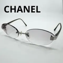 シャネル　メガネ　リムレス　ツーポイント　シルバー　グレー　度入り　ココマーク