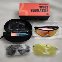 新品 偏光スポーツサングラス 磁気交換 グレーレンズ+ナイター向きレンズ+ケースのサムネイル