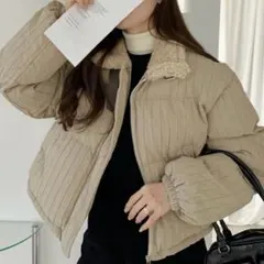 Ada フェイク ボア ミックス ショート丈 ダウン ジャケット アウター 襟