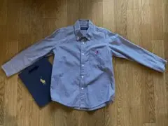 120cm ラルフローレン チェック 長袖 ボタンダウンシャツ 白 紺 ネイビー