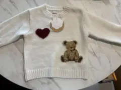 プティマイン 新品未使用 クマとハート刺繍のホワイトニット