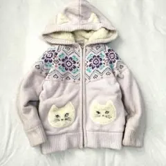 【アナスイミニ】裏ボア モールニット フルジップブルゾン フード猫耳付き M