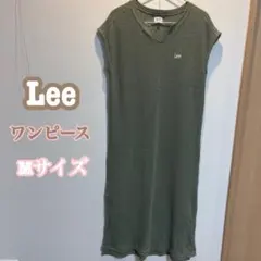 良品【Lee 】フレンチスリーブワッフルワンピース Mサイズ グリーン　カーキ