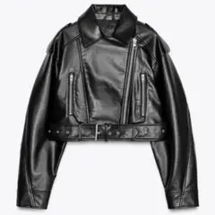 【ZARA】フェイクレザー クロップド ライダースジャケット