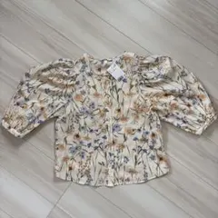 【新品・未使用】Ｈ＆Ｍ半袖パフスリーブ花柄ブラウスＳ