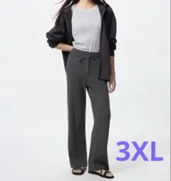 中古 ユニクロ ウォッシャブルニットリブパンツ3XL 丈長め グレー