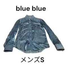 レア☆blue blueデニム×レーヨンサテン切り替えウエスタンシャツ メンズS