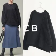 美品 ICB Soft Wool Cashmere Mix ケーブルニット 黒