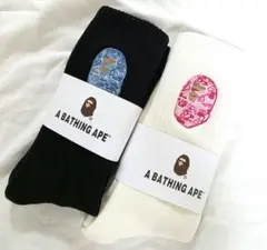 新品未使用　A BATHING APE 　エイプ　靴下 ソックス　黒白刺繍2足のサムネイル