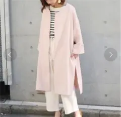 noble ノーブル グレージュ ロングコート ノーカラー フロントホック